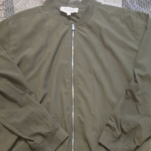 Two by Vince Camuto Olive Bomber Jacket with Silver Zipper